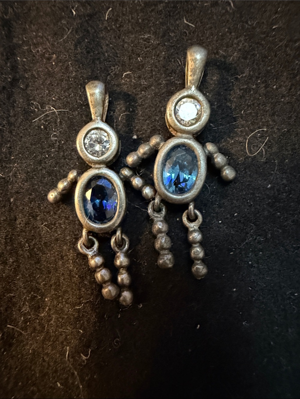 Source Unknown Blue Crystal Drop Earrings with Silver-Tone Fringe